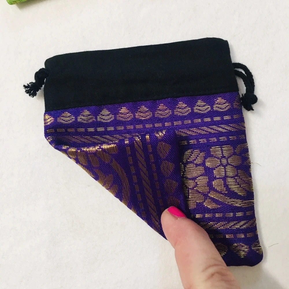 Brocade‎ Jewelry Pouch Drawstring Bags Set of 15 Purple Green Yellow Blue 4x4 In